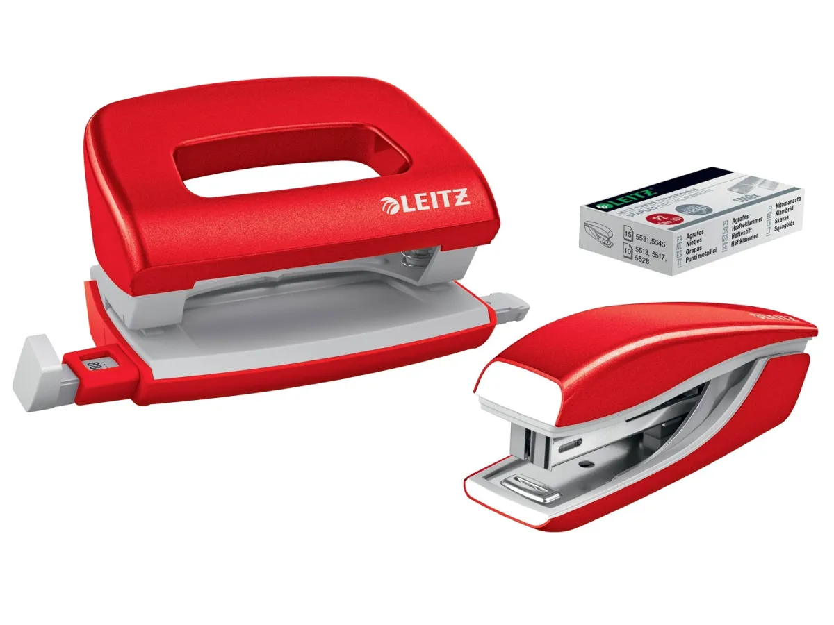 Leitz NeXXt WOW Set Mini-Heftgerät und -Locher Rot