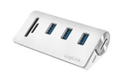 LogiLink USB 3.0 hub 3-port with card reader for SD/microSD aluminum casing USB-Hubs - USB 3.2 - 3 - Weiß