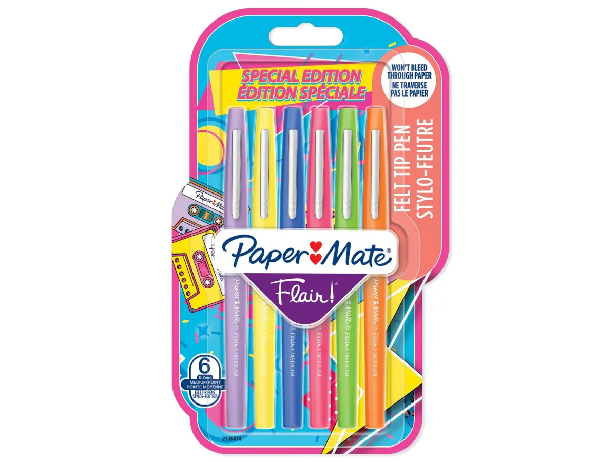 Paper Mate Flair Filzstifte | mittlere Spitze (0,7 mm) | gemischte Retrofarben | 6 Stück