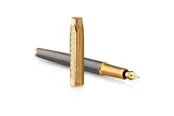 Parker IM Pioneers Collection Fountain Pen | Grey Lacquer with Gold Cap & Trims | Medium Stainless Steel Nib | Blue Ink | Gift Box