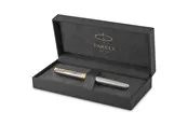 Parker Sonnet Füller | Edelstahl mit Goldzierteilen | Füllfederhalter mit feiner Feder | Geschenkbox