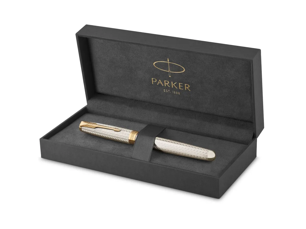 Parker Sonnet Füllfederhalter | Silberner Mistral | Feine Feder | Geschenkpackung