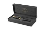 Parker Sonnet Tintenroller | Matt-Schwarze Lackierung mit Goldzierteilen | feine Spitze | Schwarze Tinte | Geschenkbox