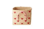 Rice Raffia Basket with Handles - Hearts