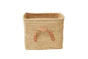 Rice Small Square Raffia Basket with Leather Handles