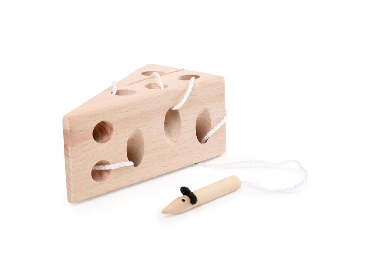 Small Foot - Cheese and Mouse Wooden Threading Gam