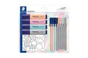 Staedtler Pastel set with 4 textsurfer classic 4 Triplus fineliners 4 Triplus color markers and stickers for coloring