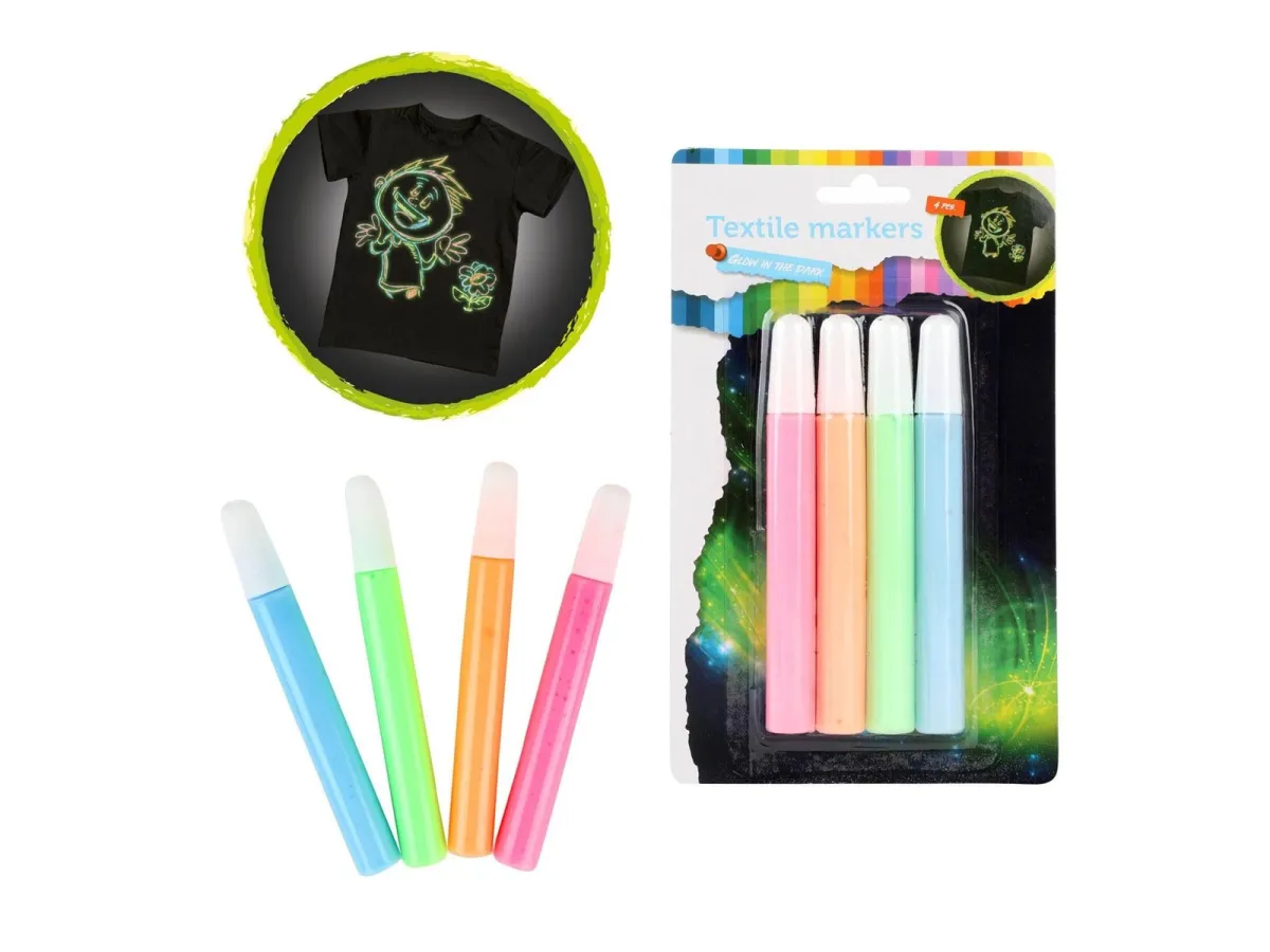 Toi-Toys Squeeze Textile Markers Glow in the Dark 4 pcs.
