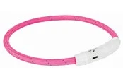 Trixie Flash Light Ring USB Illuminated Dog Safety Collar Pink Size M-L 7mm 45cm