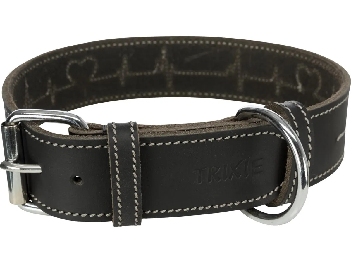 Trixie Rustic fat leather leash Heartbeat L: 47–55 cm/40 mm black
