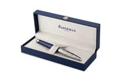 Waterman Carène Füller | Metall und blaue Lackierung | ziselierte Kappe | mittlere Feder aus 18-Karat-Gold | blaue Tinte | Geschenkbox