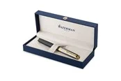 Waterman Exception Fountain Pen | Metal & Black Lacquer with Gold trim & Chiselled cap | 18K Gold Fine Nib | Blue Ink | Gift Box