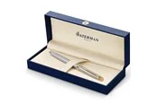Waterman Hémisphère Tintenroller | Edelstahl mit Zierteile aus 23 K Gold | feine Spitze | Schwarze Tinte | Geschenkbox