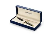 Waterman Hémisphère Tintenroller | Mattschwarz mit Goldzierteile | feine Spitze | Schwarze Tinte | Geschenkbox