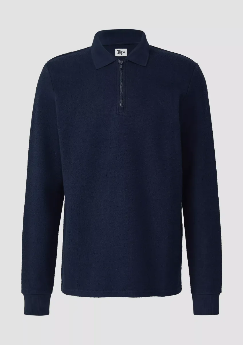 Angerauter Pullover mit Polokragen und Reißverschluss