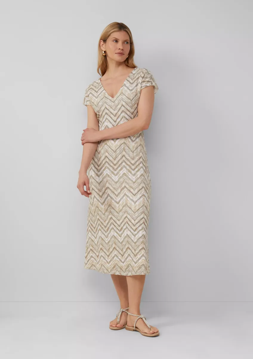 Antailliertes Midikleid aus Strickjersey mit V-Ausschnitt