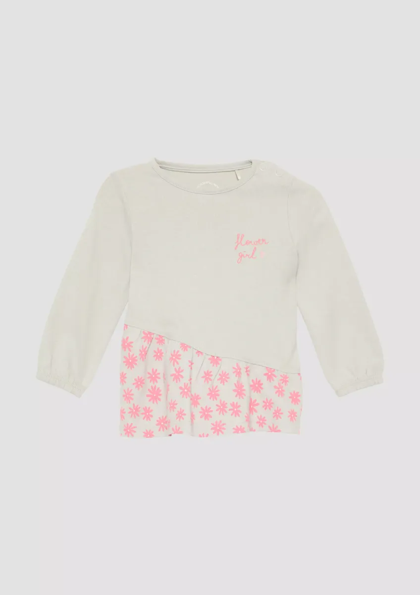 Ausgestelltes Langarmshirt mit gemusterter Blende