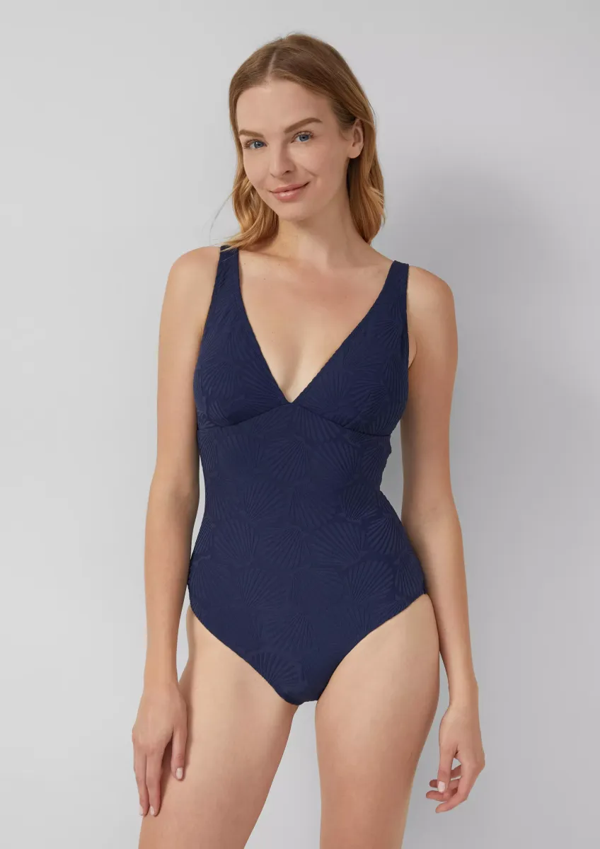 Badeanzug mit V-Ausschnitt und Strukturmuster