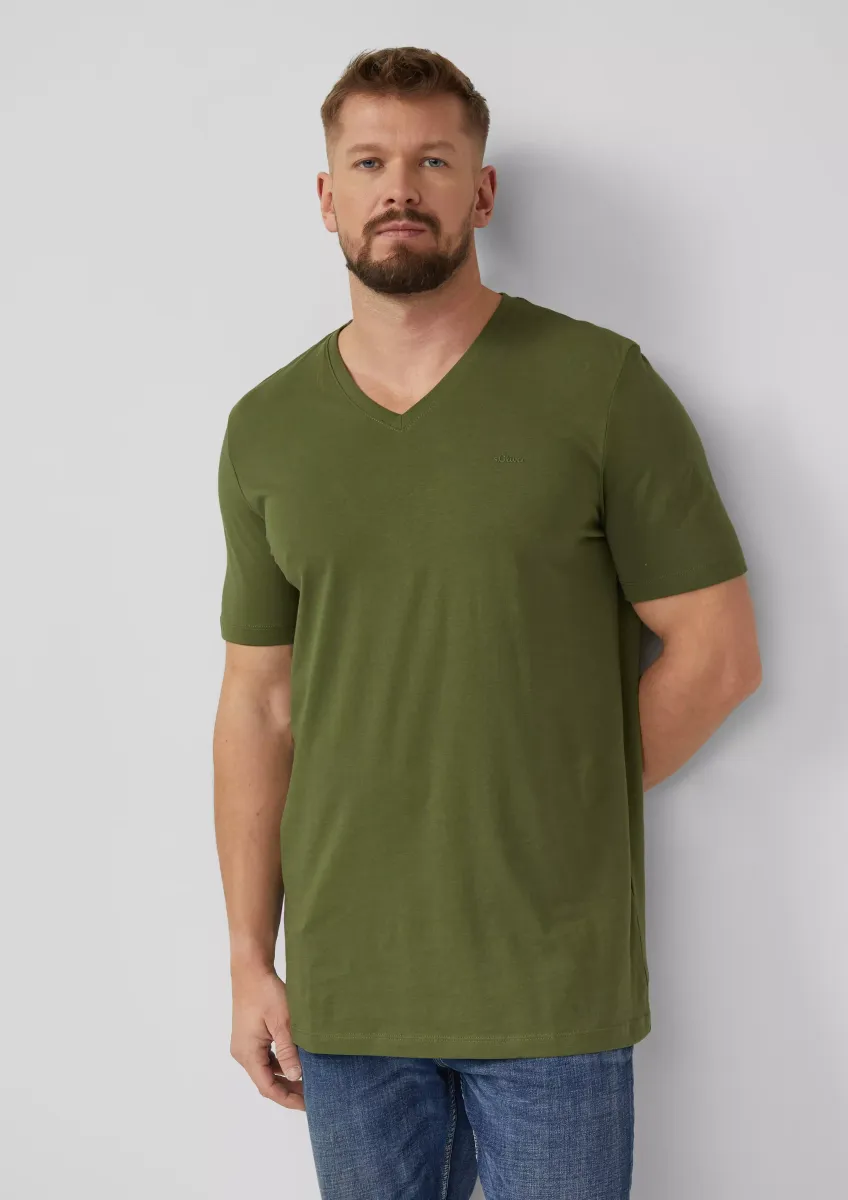 Basic V-Shirt mit Logo-Print auf der Front