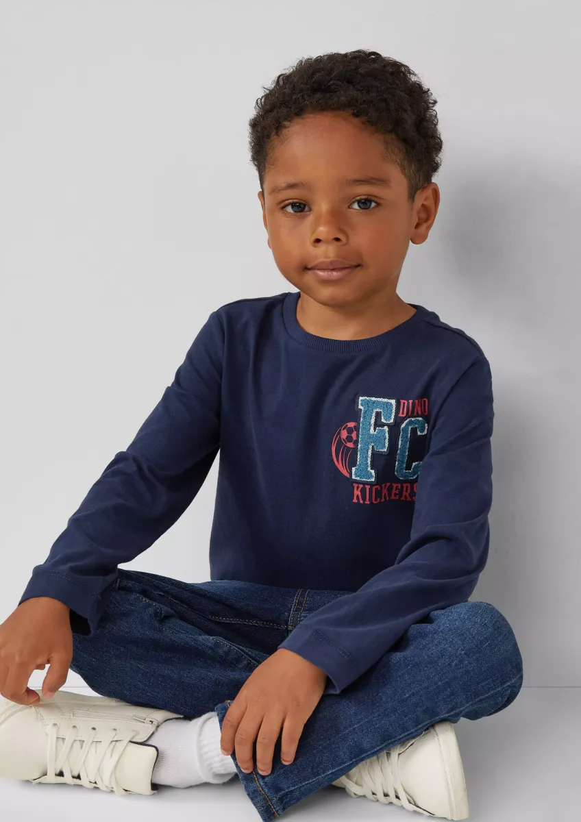 Baumwoll-Longsleeve mit Flock-Applikation