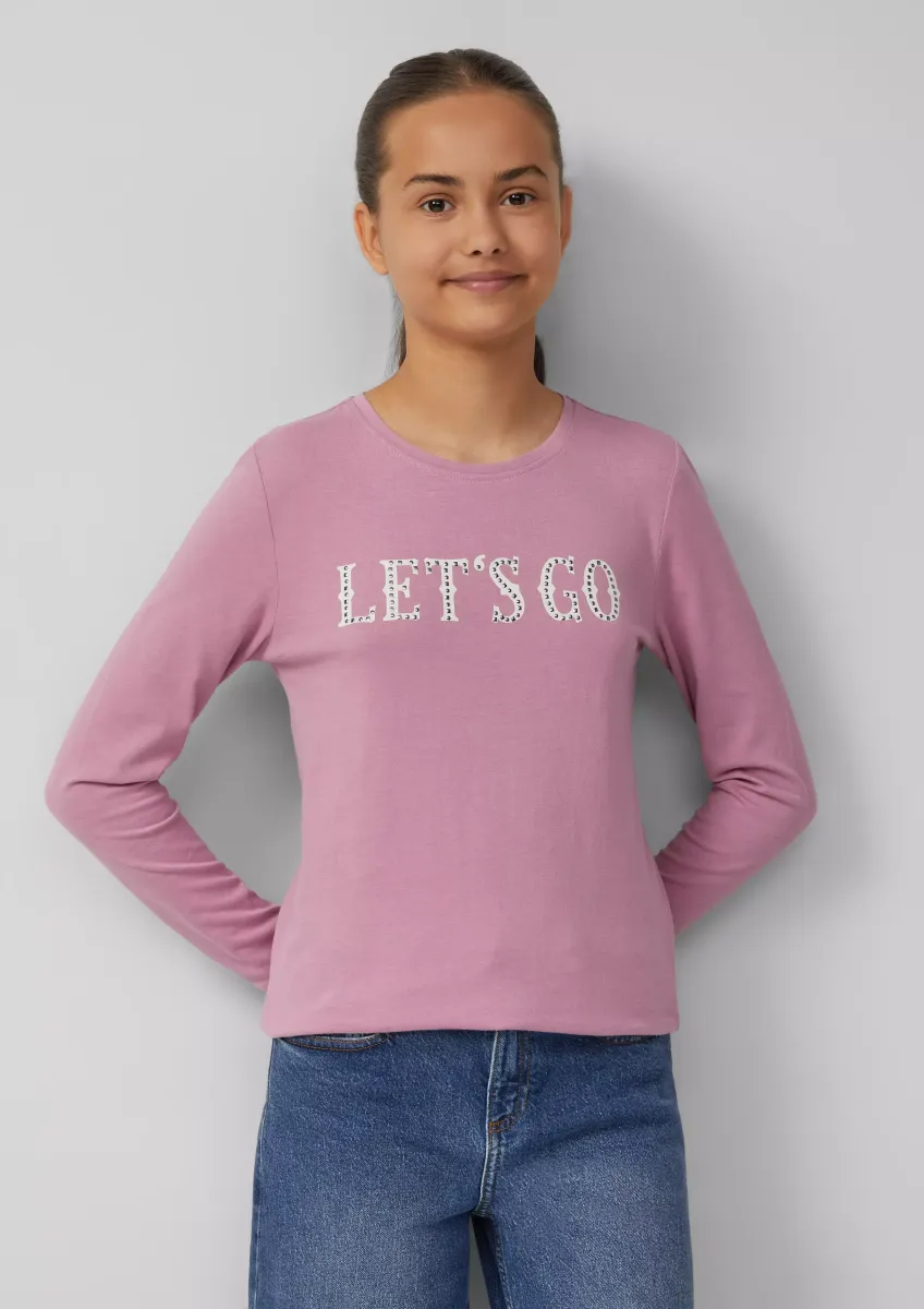 Baumwoll-Longsleeve mit Frontprint und Nietenbesatz