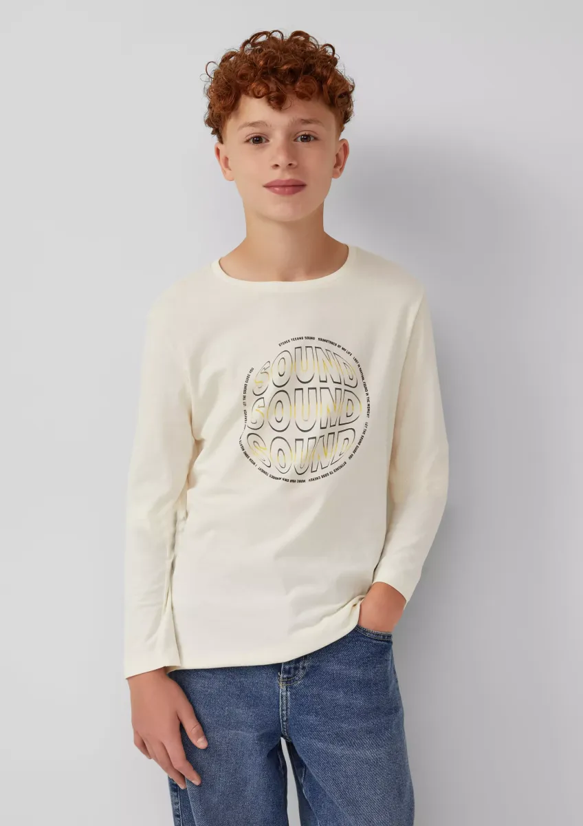 Baumwoll-Shirt mit Frontprint und Rippblende