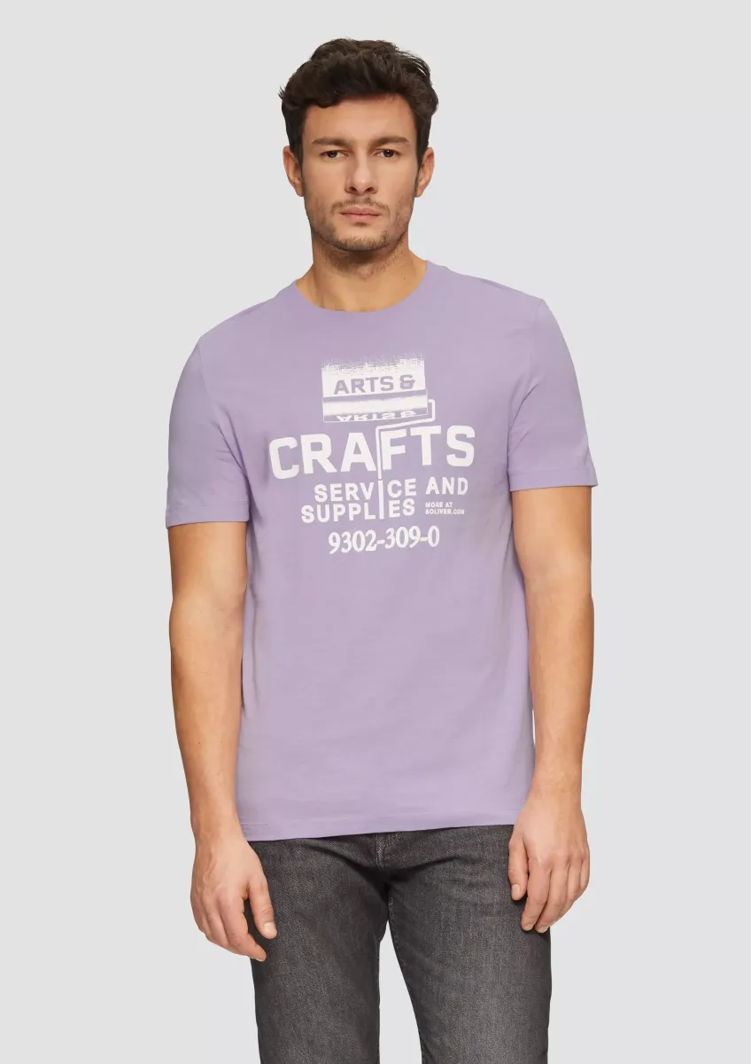 Baumwoll-T-Shirt mit Frontprint und Flammgarnstruktur