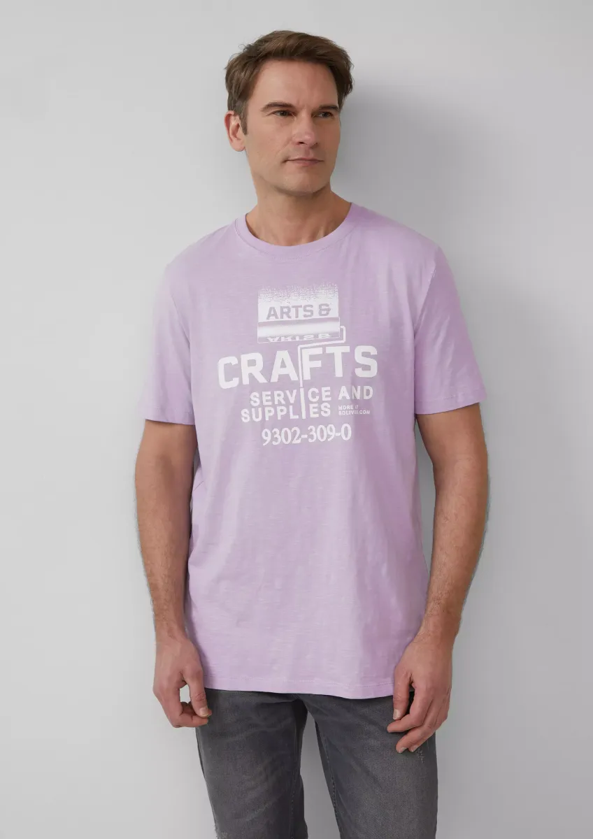 Baumwoll-T-Shirt mit Frontprint und Flammgarnstruktur