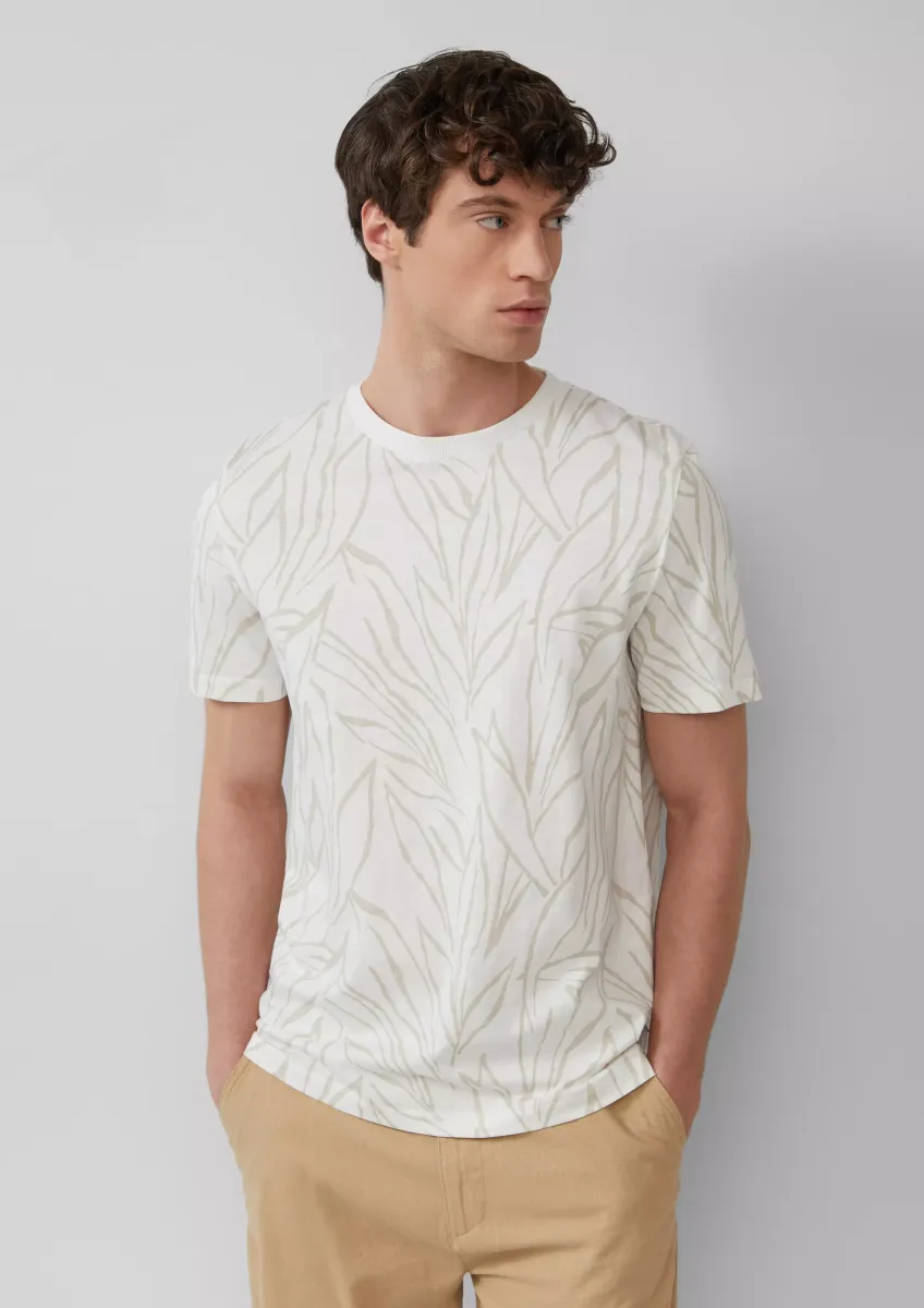 Baumwollshirt mit Print und Flammgarnstruktur