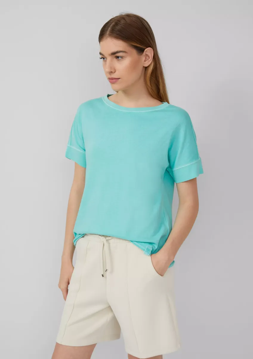 Baumwollshirt mit Wascheffekt und Rollsaum