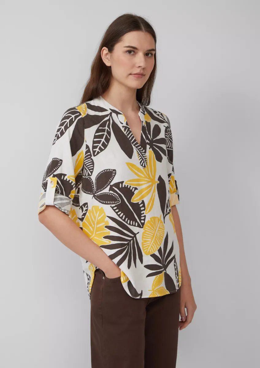 Bluse aus Leinenmix mit 3/4-Ärmeln