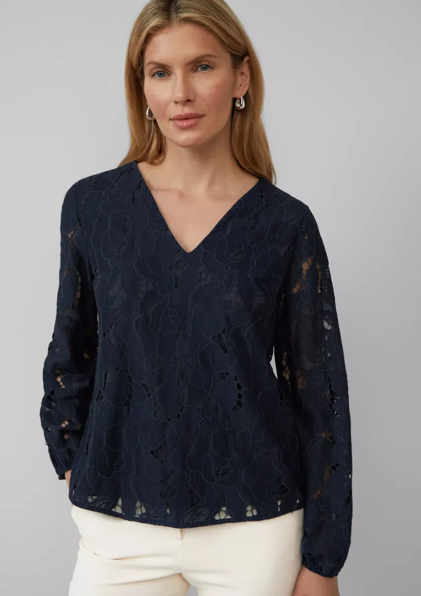 Bluse aus Spitze mit Jerseyfutter und V-Ausschnitt