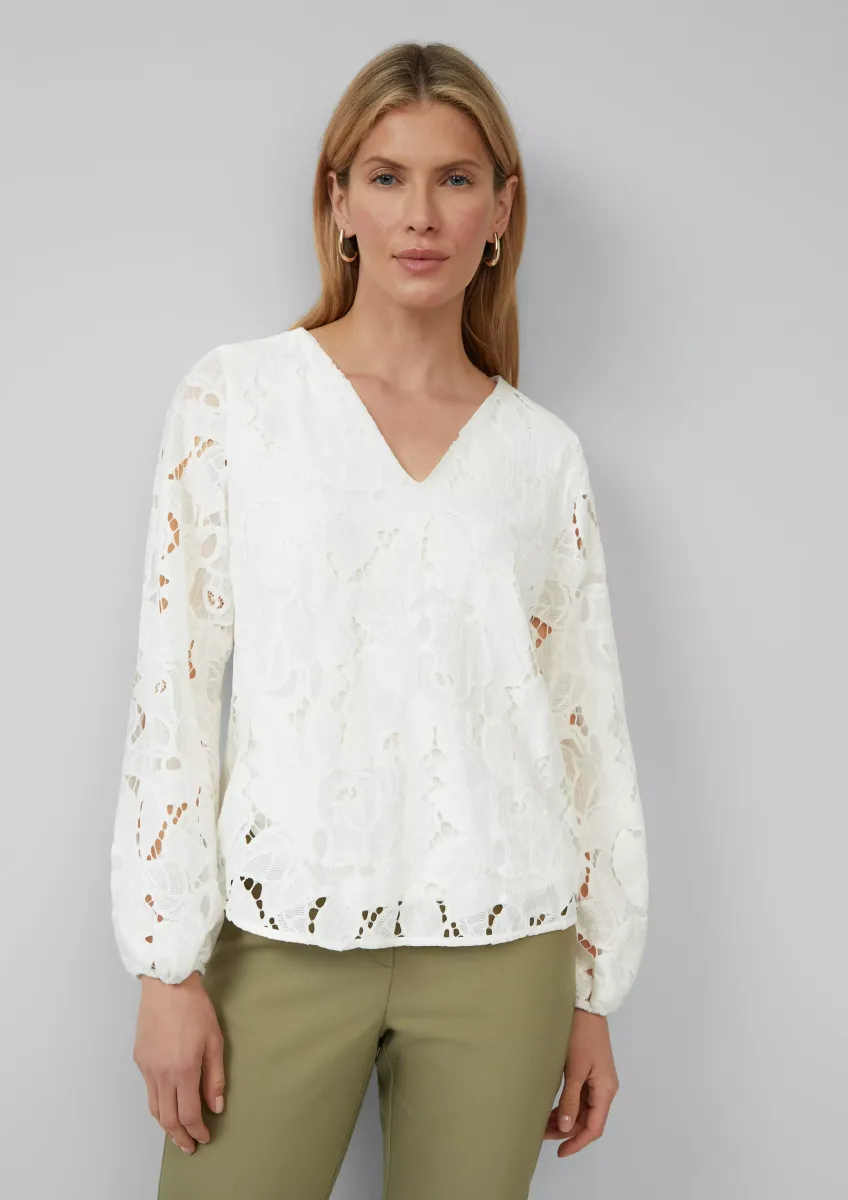 Bluse aus Spitze mit Jerseyfutter und V-Ausschnitt
