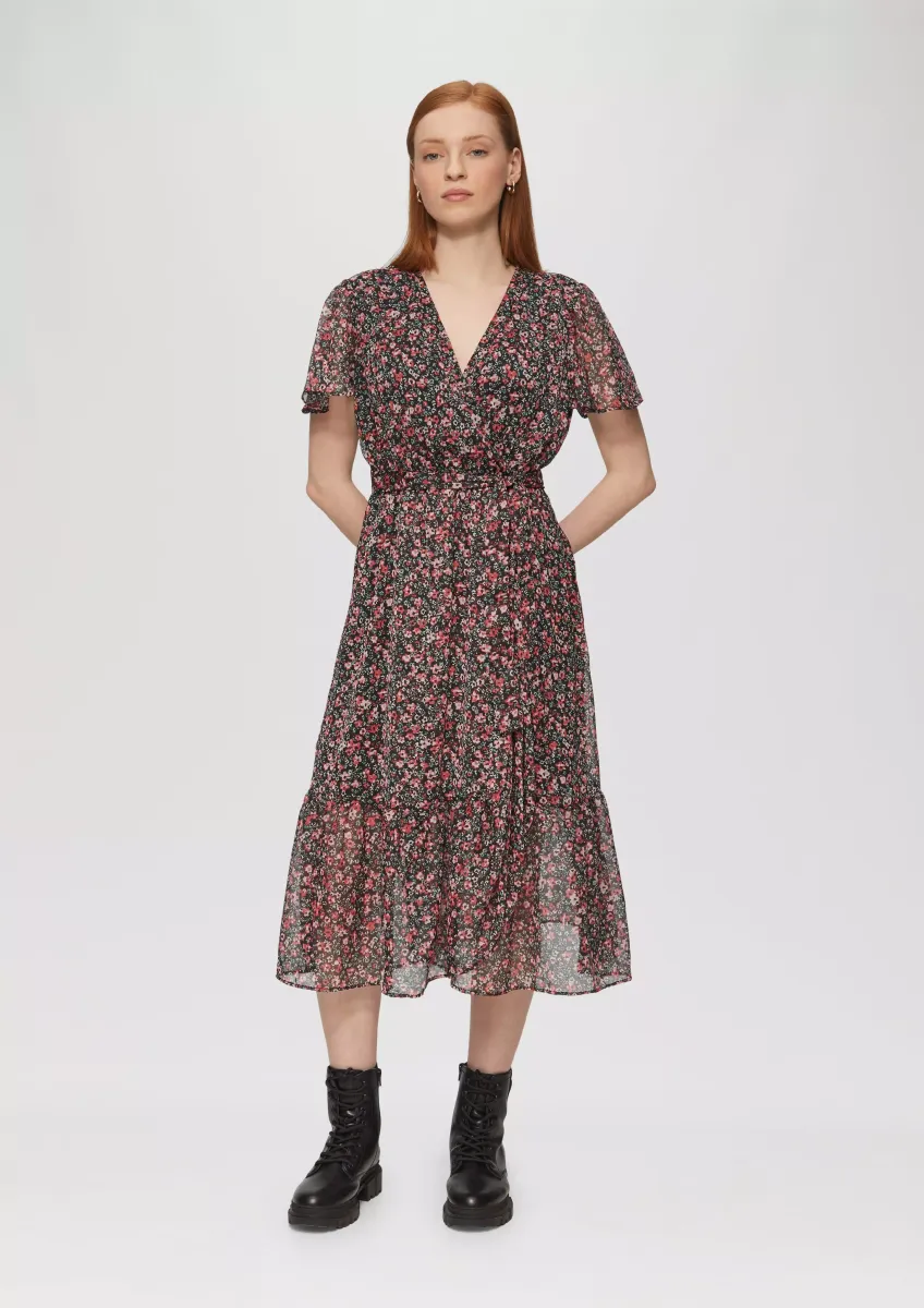 Chiffonkleid in Wickeloptik mit All-over-Print