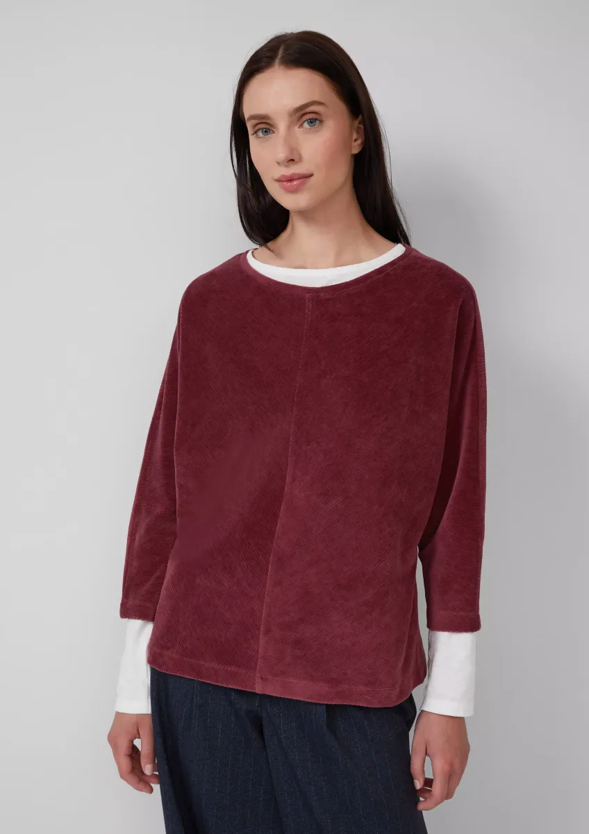 Cord-Shirt mit Teilungsnaht und Fledermausärmeln