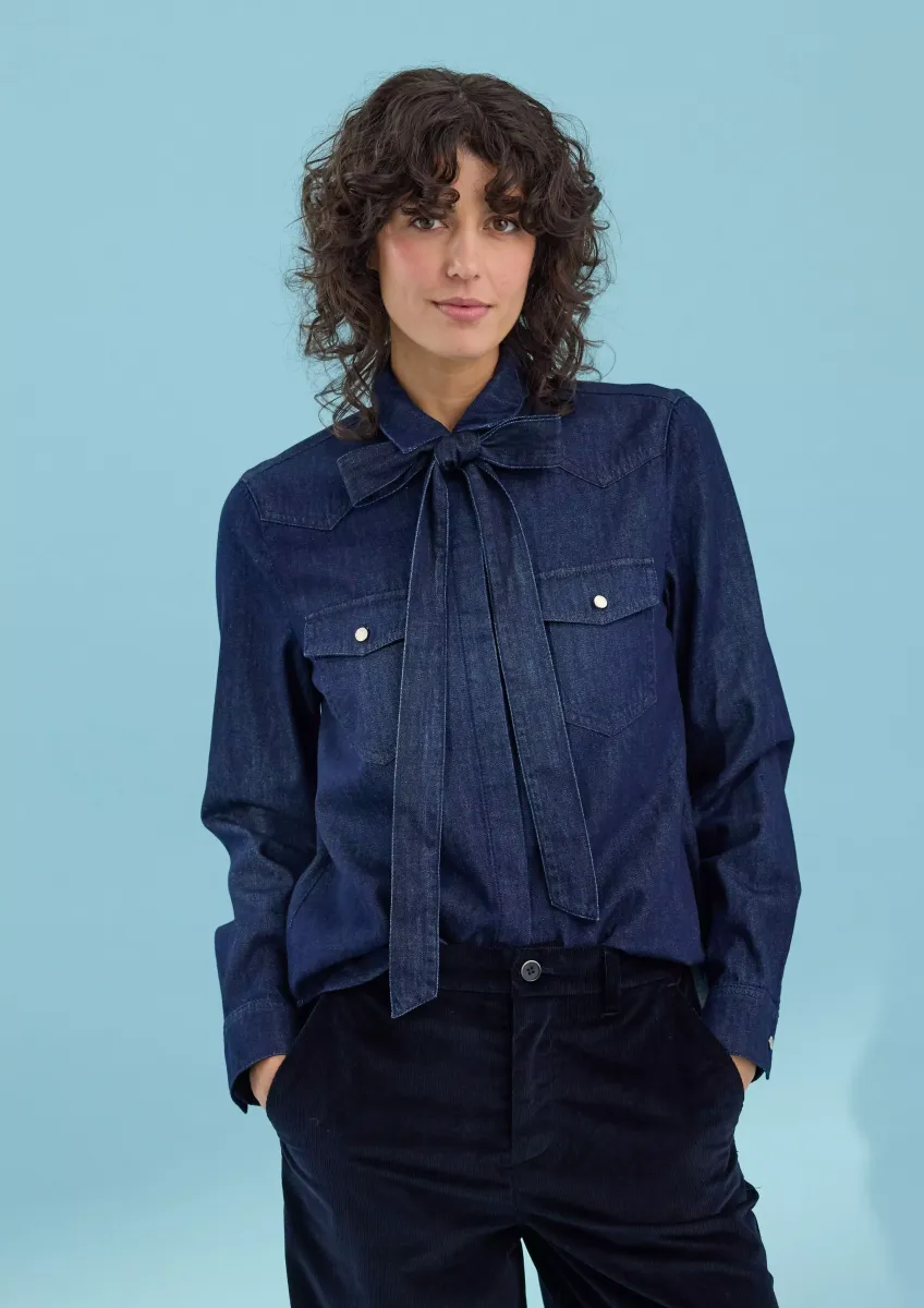 Denim-Bluse mit verdeckter Knopfleiste
