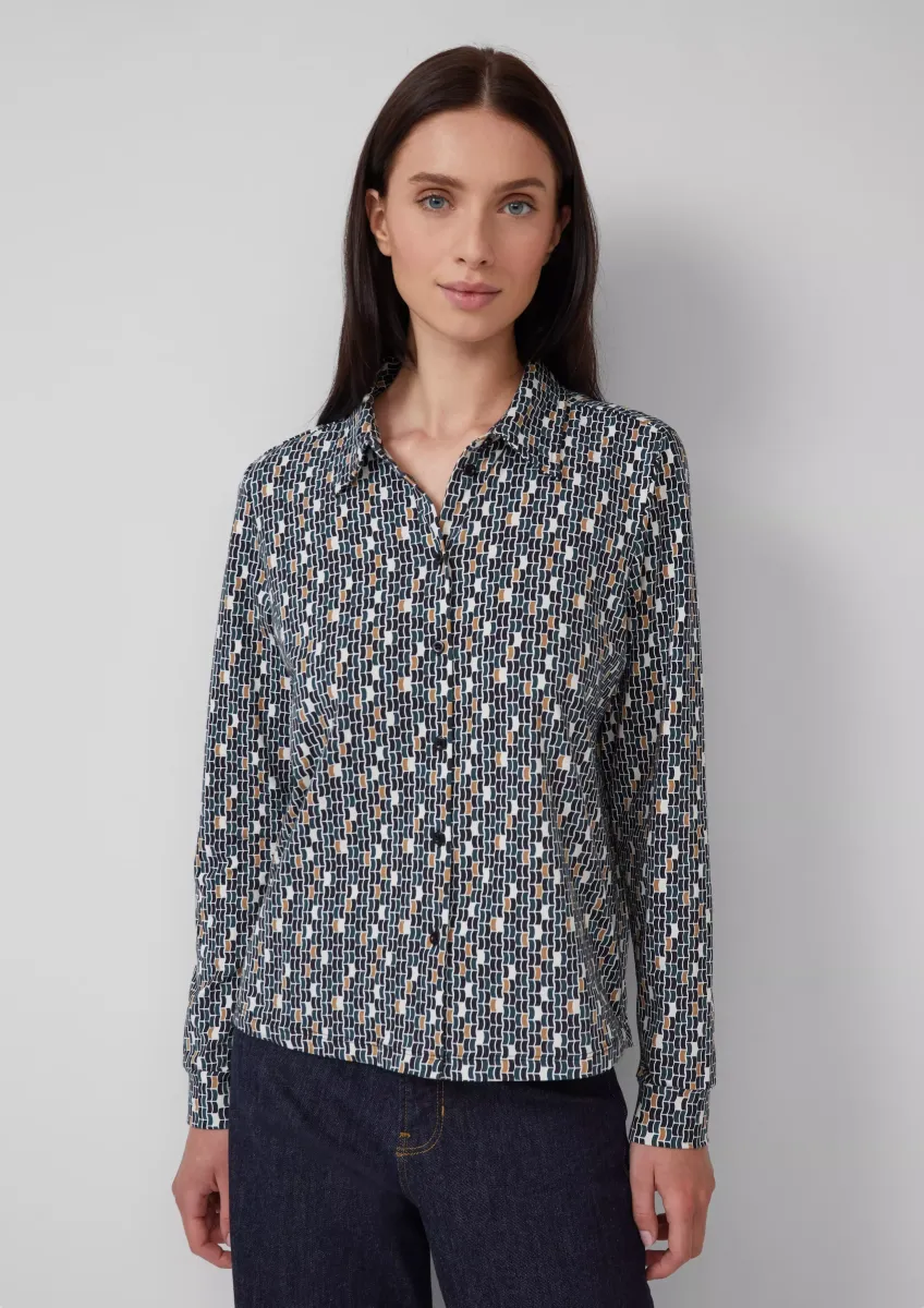 Elastische Jerseybluse mit All-over-Print