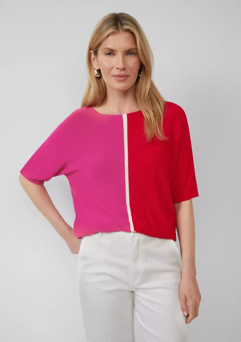 Feiner Strickshirt in Colour-Blocking-Optik