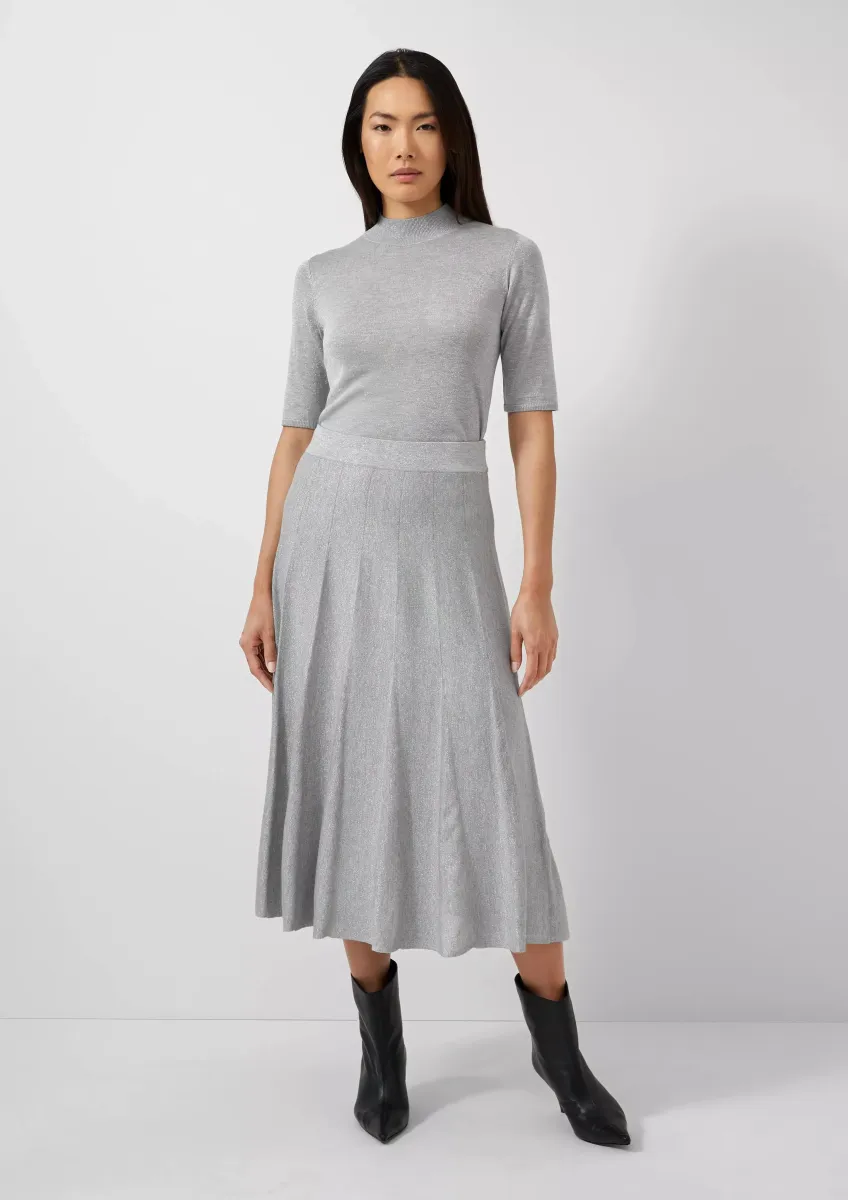 Feinstrickrock in Midi-Länge mit Elastikbund und Glitzergarn