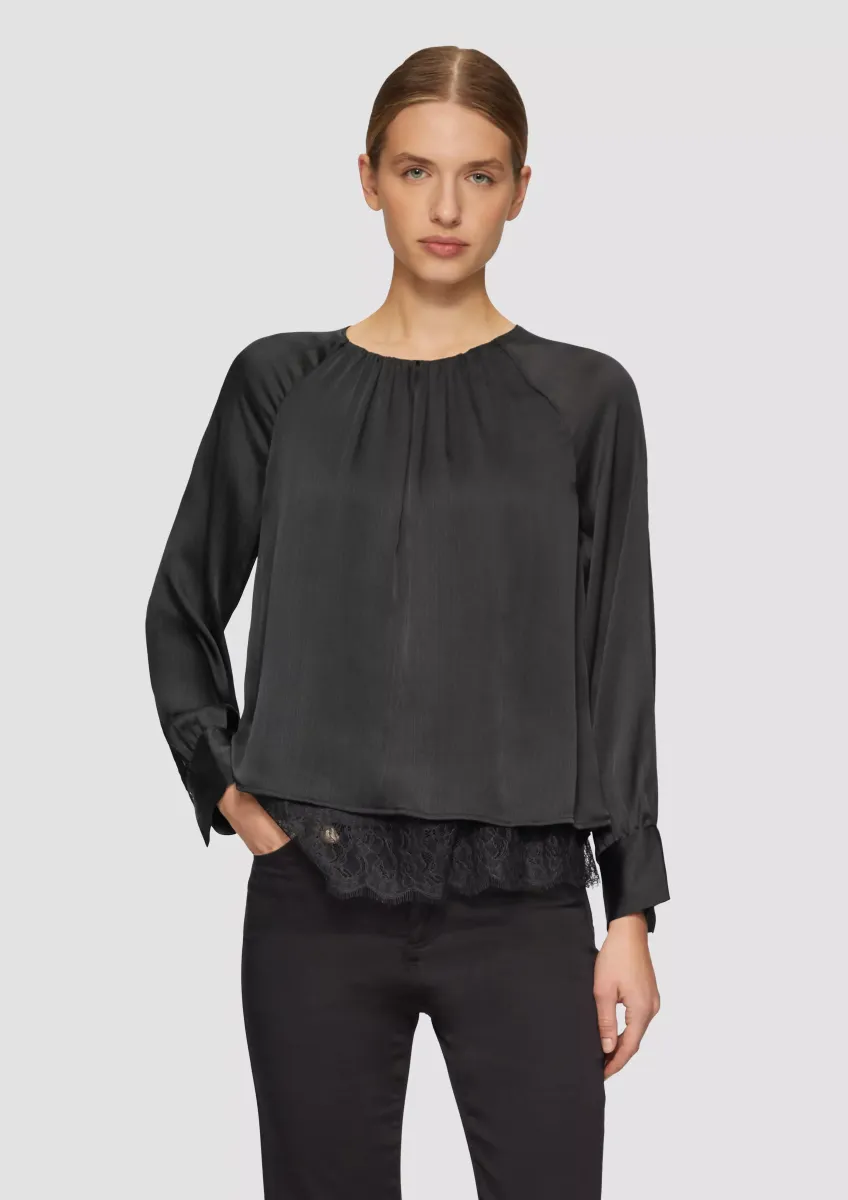 Festive Viskosebluse mit Struktur und Raglanärmeln