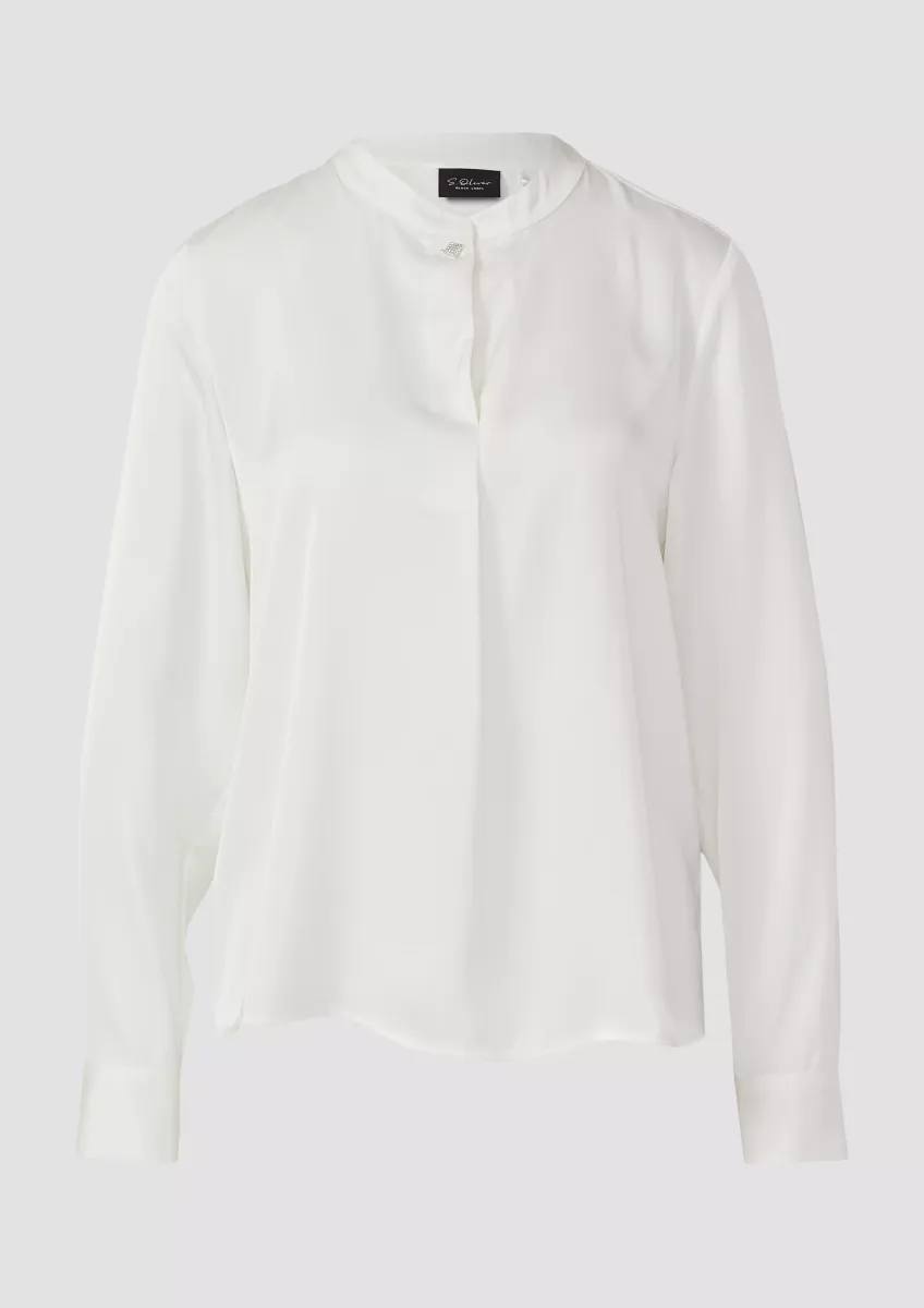Fließende Langarm-Bluse mit Stehkragen und Zierknopf