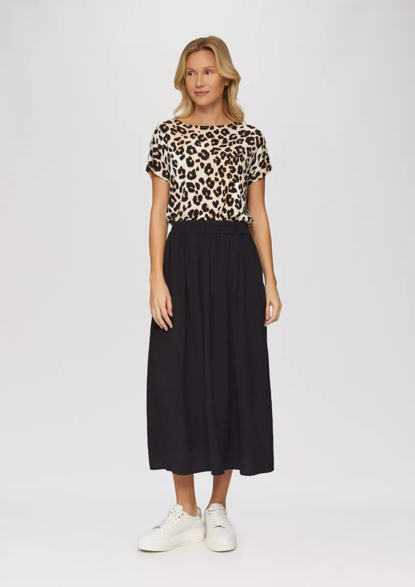 Fließender Midi-Rock mit Elastikbund und seitlichen Eingrifftaschen