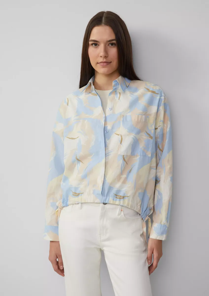 Gemusterte Hemdbluse mit Tunnelzug am Saum