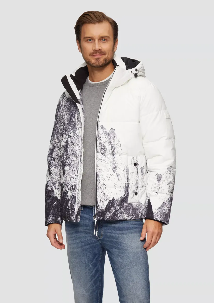 Gemusterte Pufferjacke mit abnehmbarer Kapuze