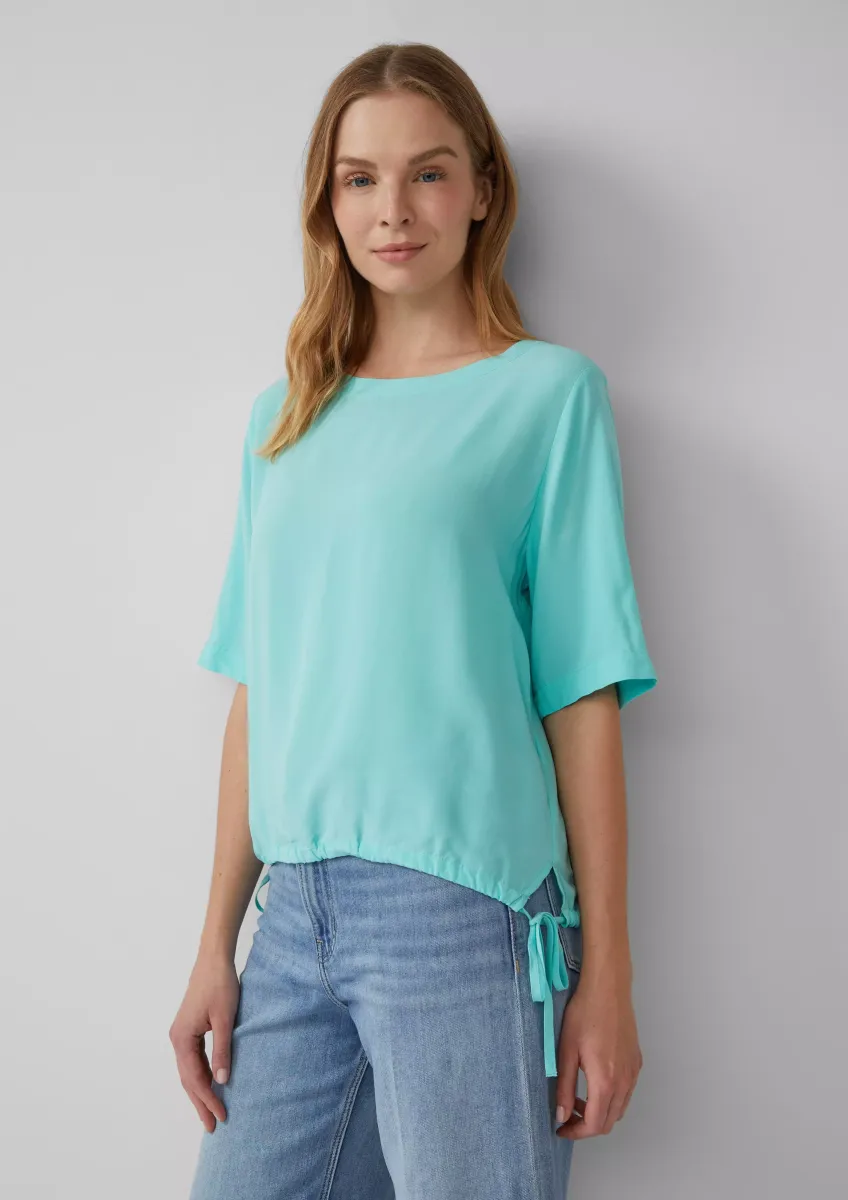 Gemusterte Shirt-Bluse mit verstellbarem Saum