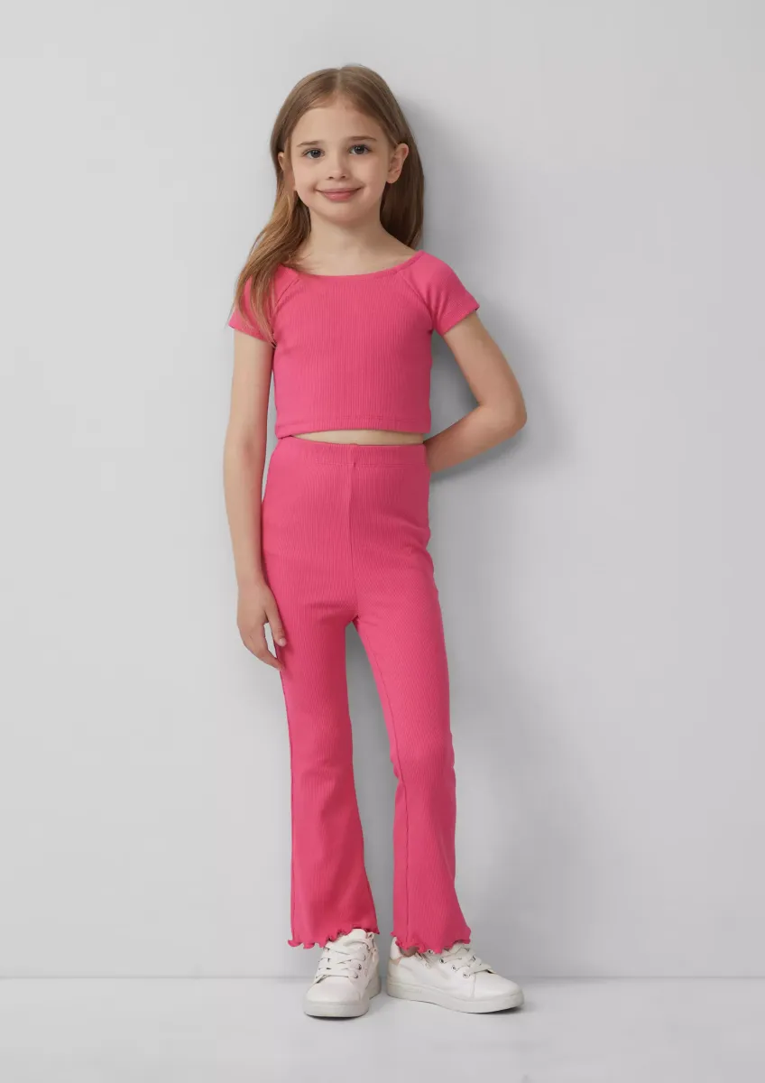 Gerippte Leggings mit Flared Leg und All-over-Print