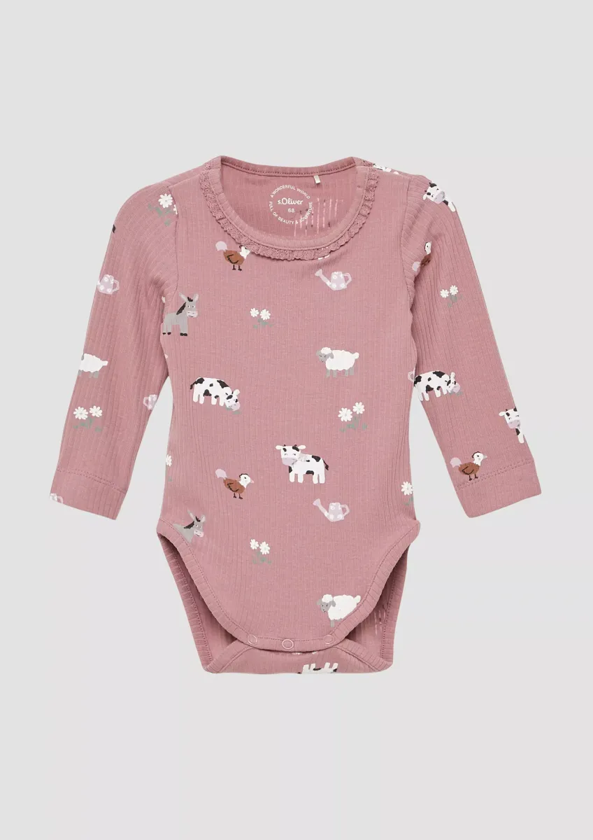 Gerippter Body mit Tier-Motiven und Spitzen-Details