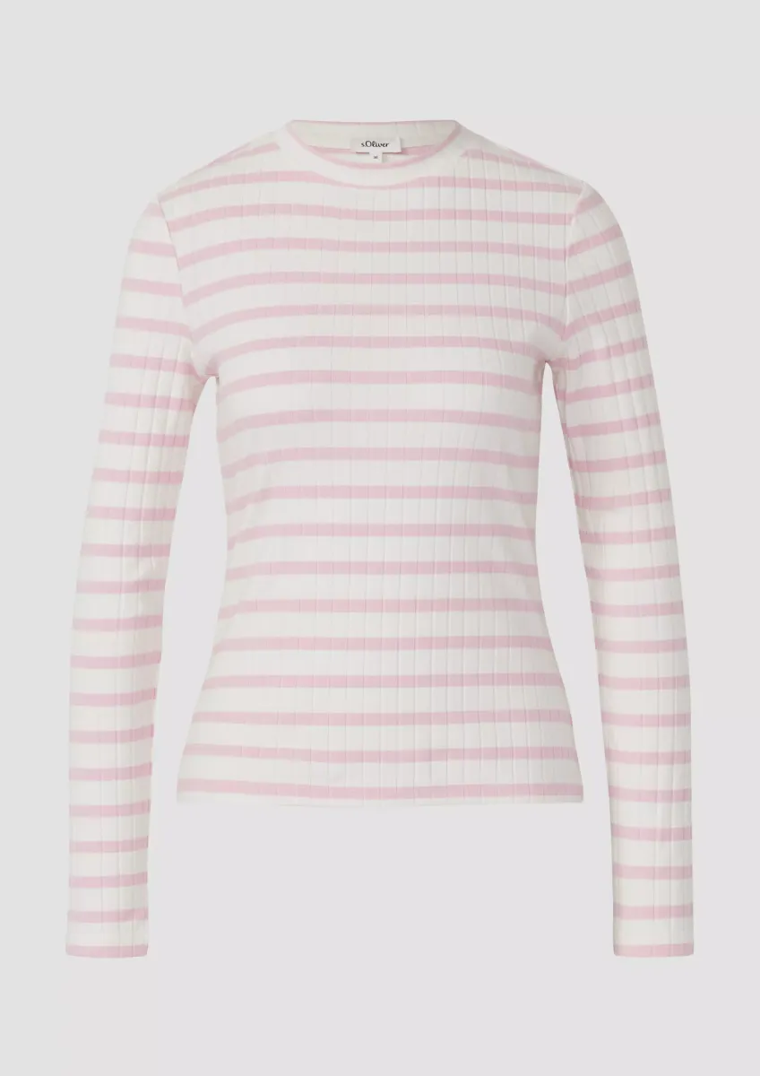 Geripptes Langarmshirt im Slim Fit