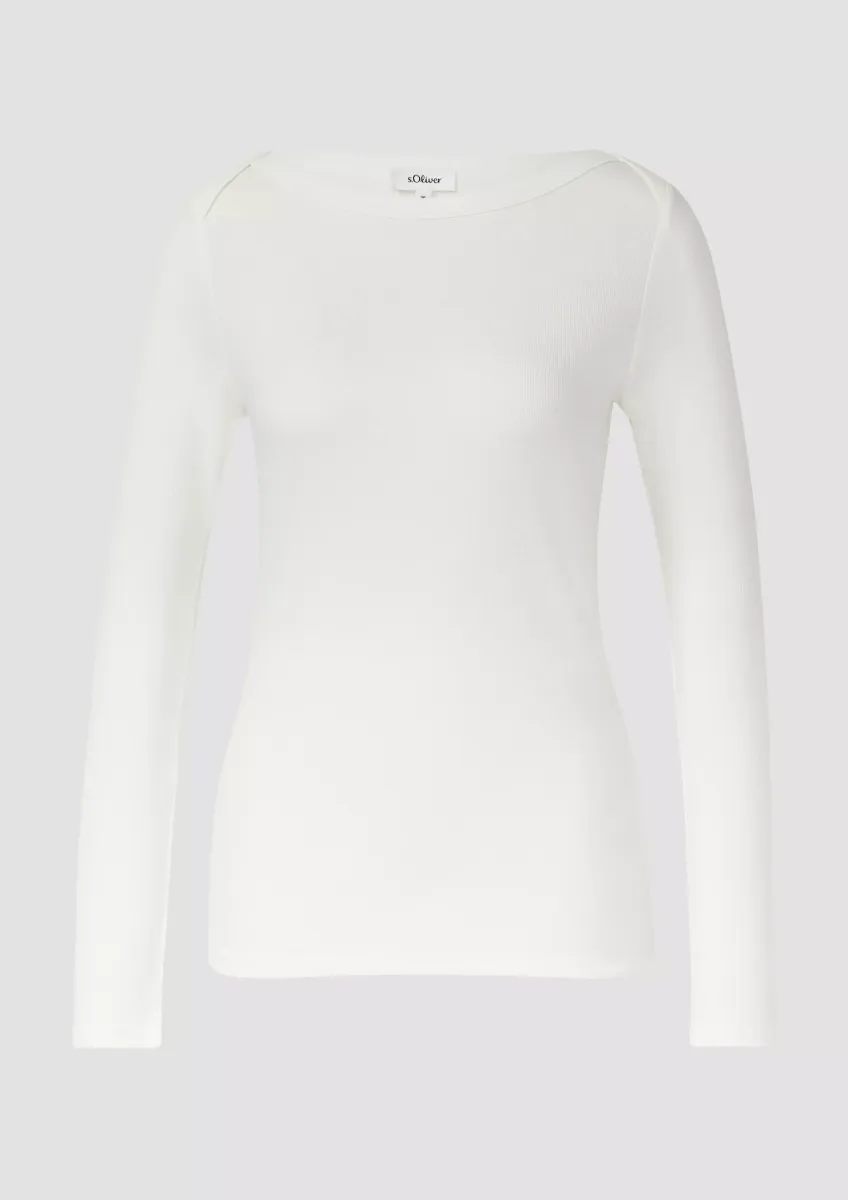 Geripptes Langarmshirt mit U-Boot-Ausschnitt