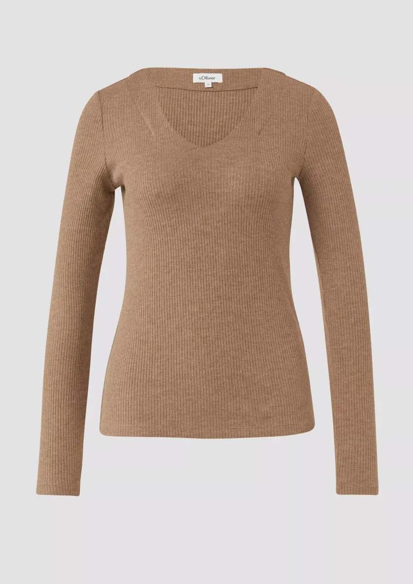 Geripptes Longsleeve mit V-Ausschnitt